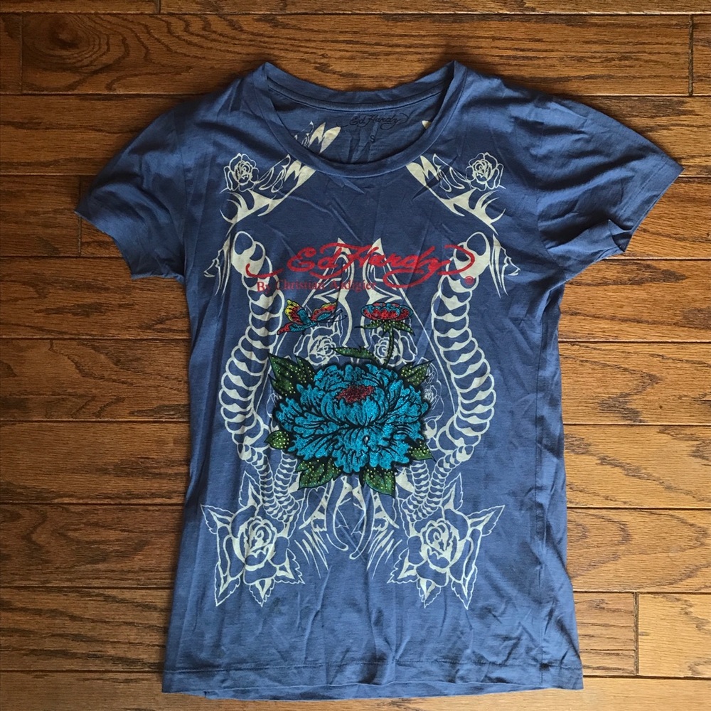 Ed Hardy Lotus/Geisha Embellished T-Shirt